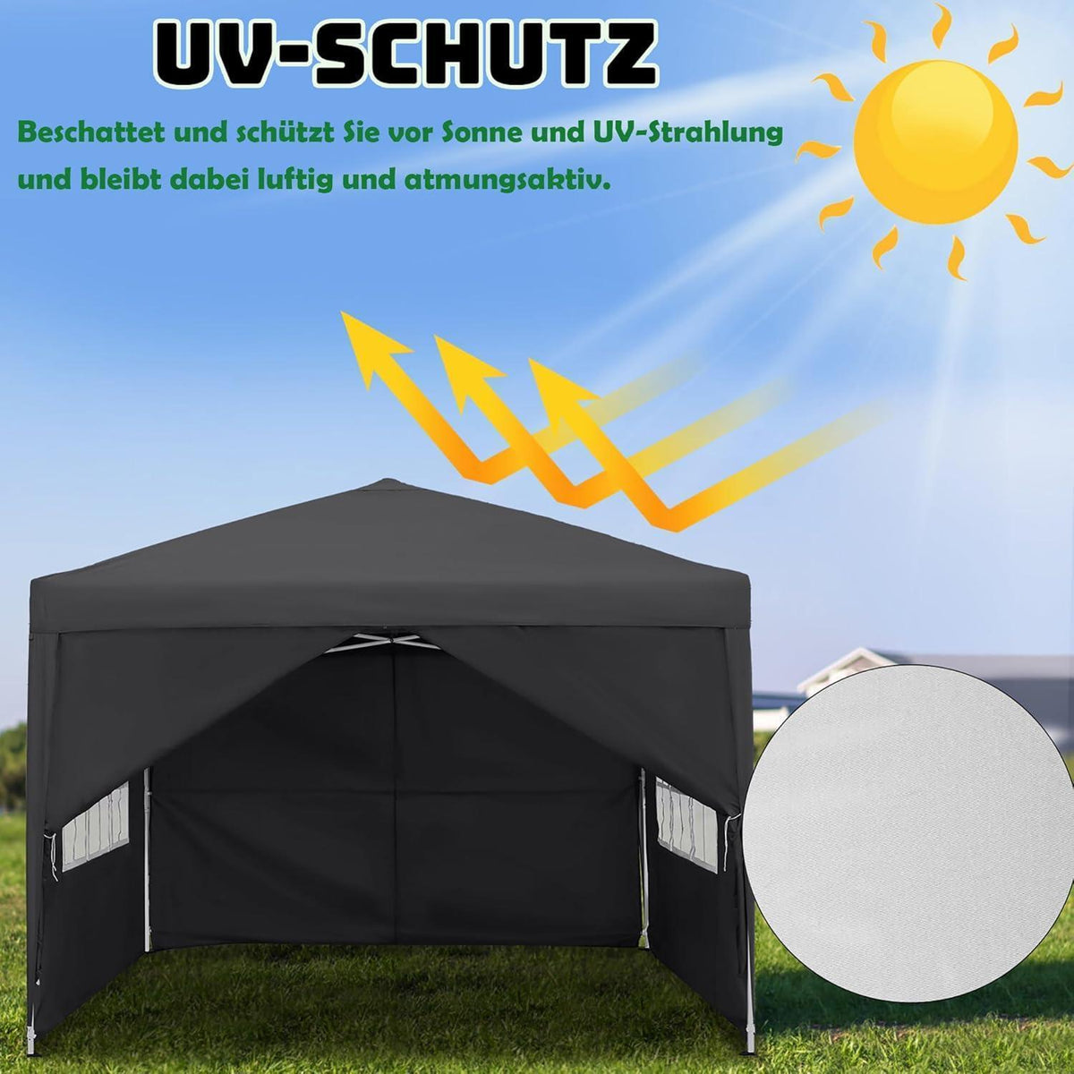 3x3m Faltpavillon wasserdicht mit 4 Seitenteilen & Fenstern