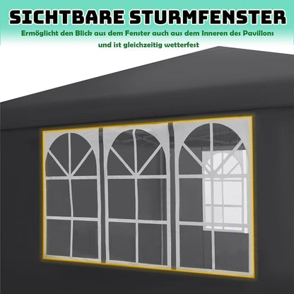 3x3m Faltpavillon wasserdicht mit 4 Seitenteilen & Fenstern