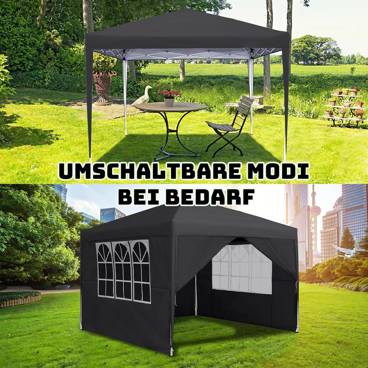 3x3m Faltpavillon wasserdicht mit 4 Seitenteilen & Fenstern