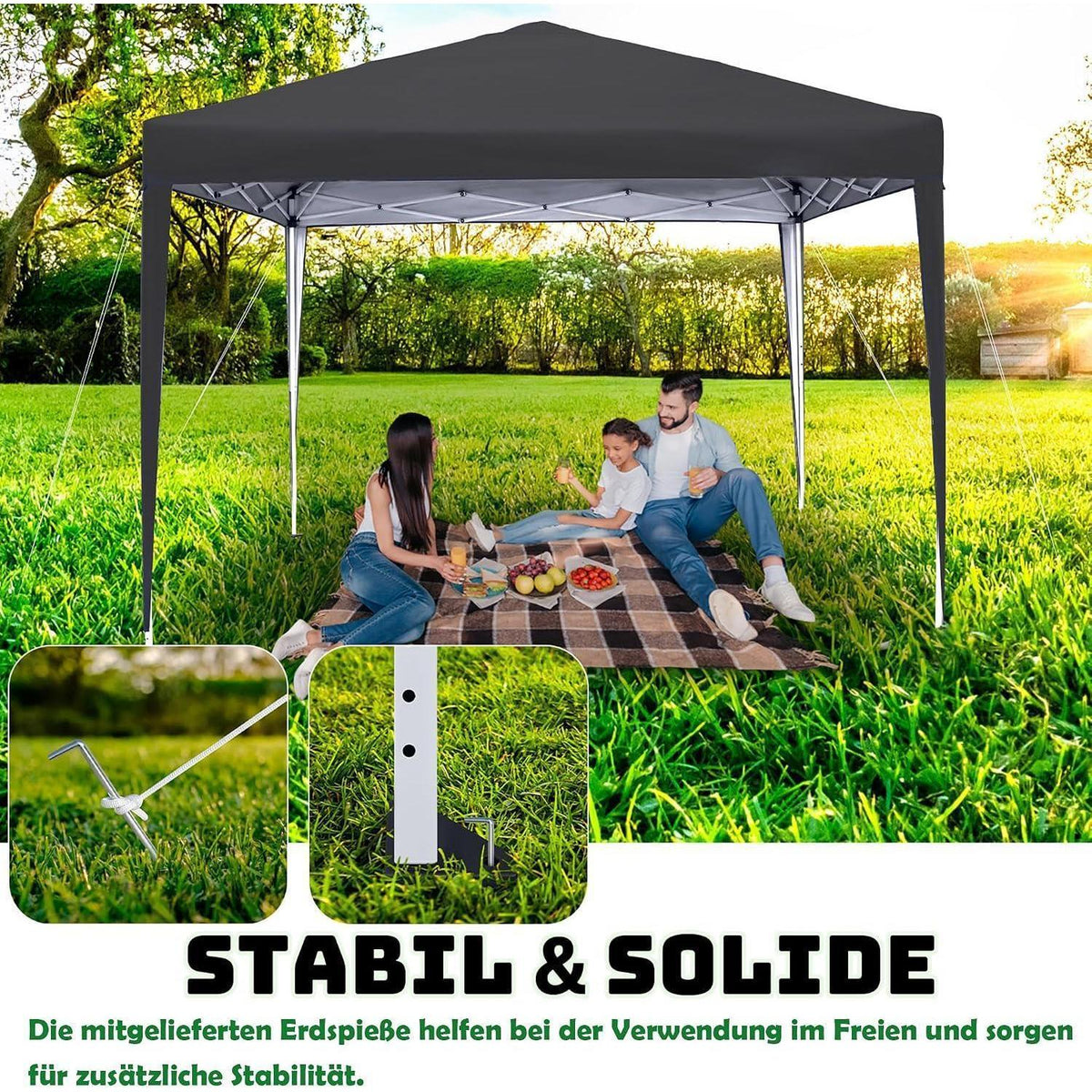3x3m Faltpavillon wasserdicht mit 4 Seitenteilen & Fenstern