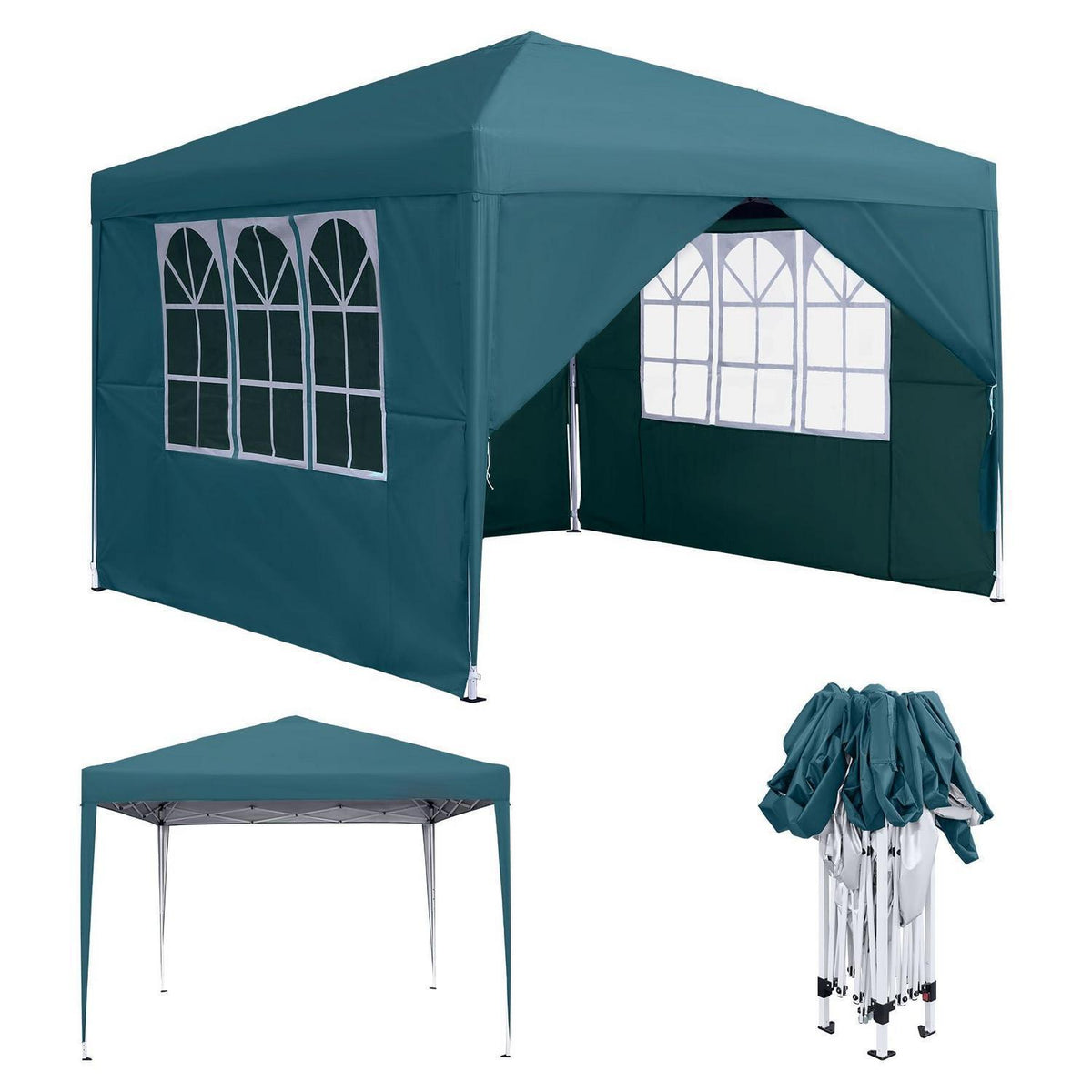 3x3m Faltpavillon wasserdicht mit Seitenteilen & Fenstern