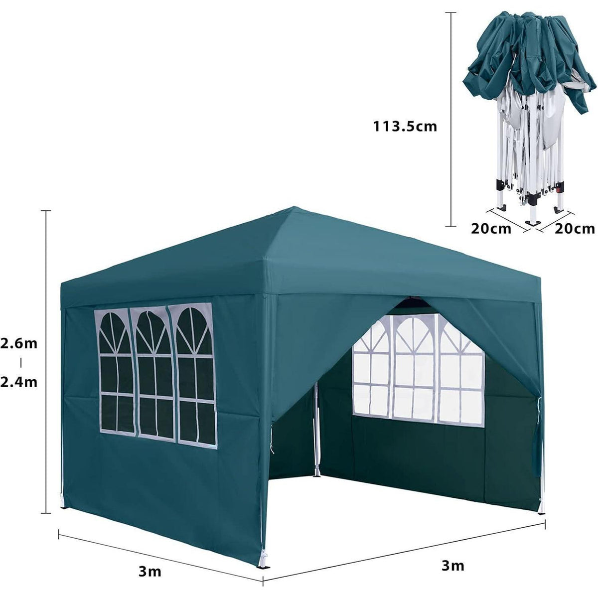 3x3m Faltpavillon wasserdicht mit Seitenteilen & Fenstern