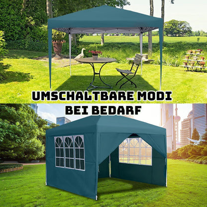 3x3m Faltpavillon wasserdicht mit Seitenteilen & Fenstern