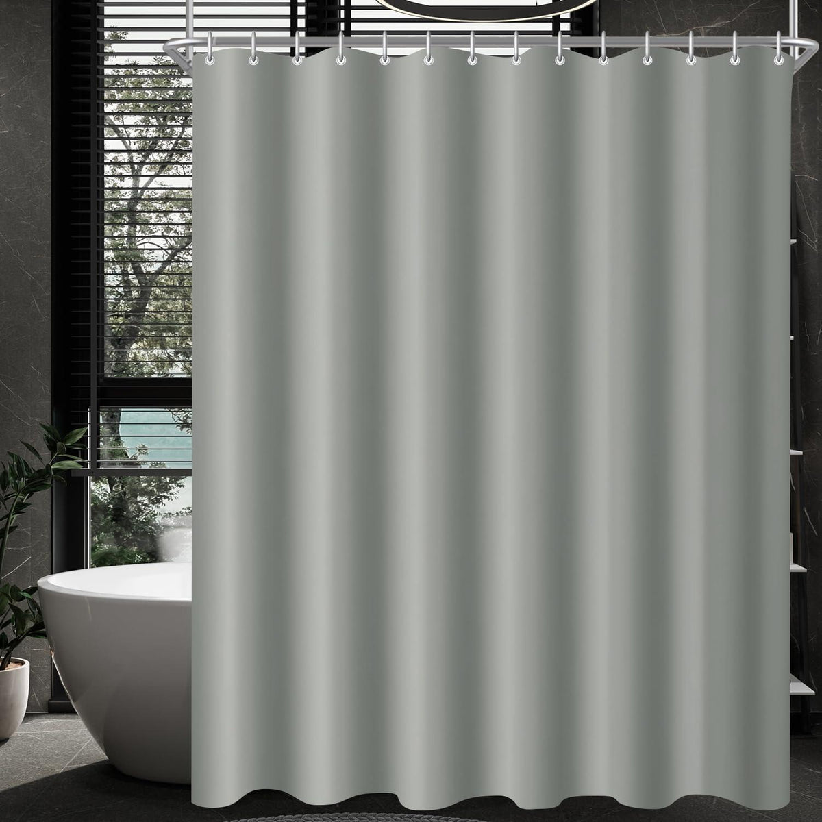 Duschvorhang Grau 180x180cm Beschwerter Saum Wasserabweisend Waschbar
