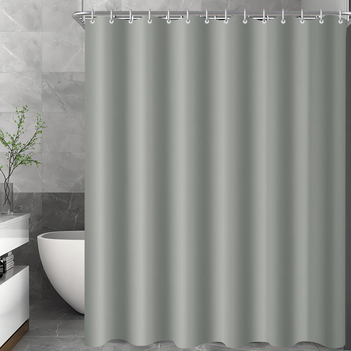 Duschvorhang Grau 180x180cm Beschwerter Saum Wasserabweisend Waschbar