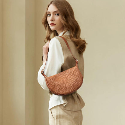 Braune Geflochtene Crossbody Tasche Damen - Verstellbarer