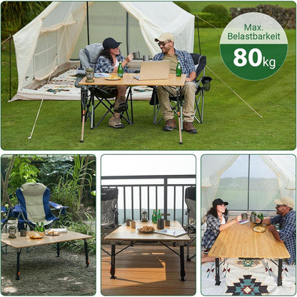 Höhenverstellbarer Bambus Campingtisch klappbar 120x80cm