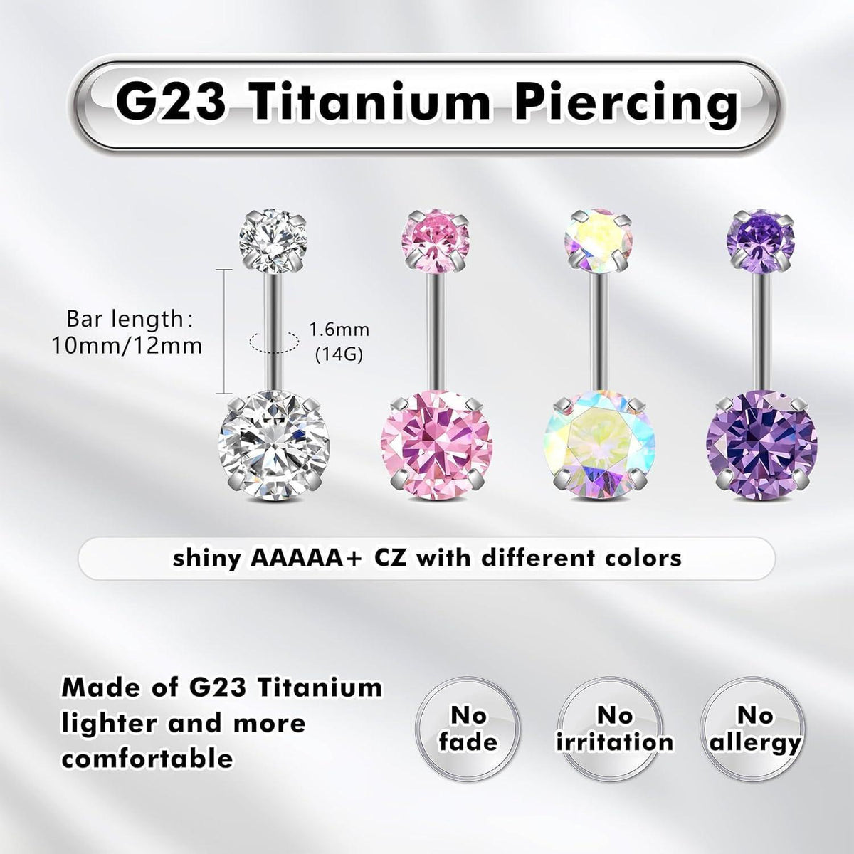 G23 Titan Bauchnabelpiercing – Gold, Silber, Bunt – 14G 8-12mm