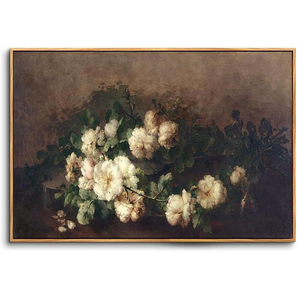 Vintage Leinwandbild mit Holzrahmen, 60x90 cm Blume Weiß