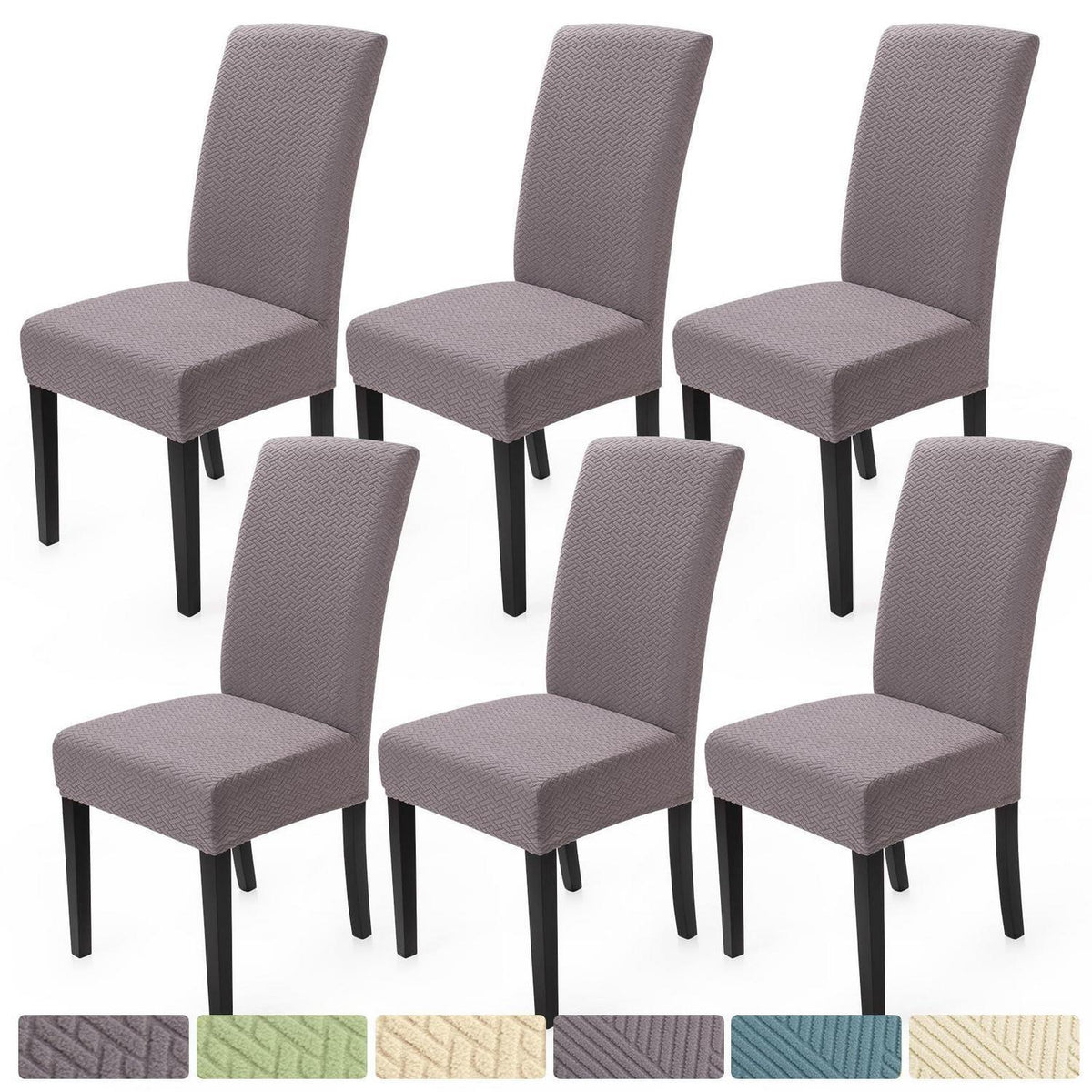 Stuhlhussen 6er Set Stretch Jacquard Dunkelgrau