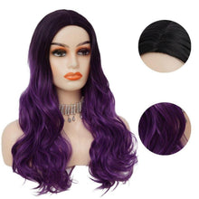 Lila Lockige Perücke Lang Schwarz-Lila Wellig Cosplay Perücke