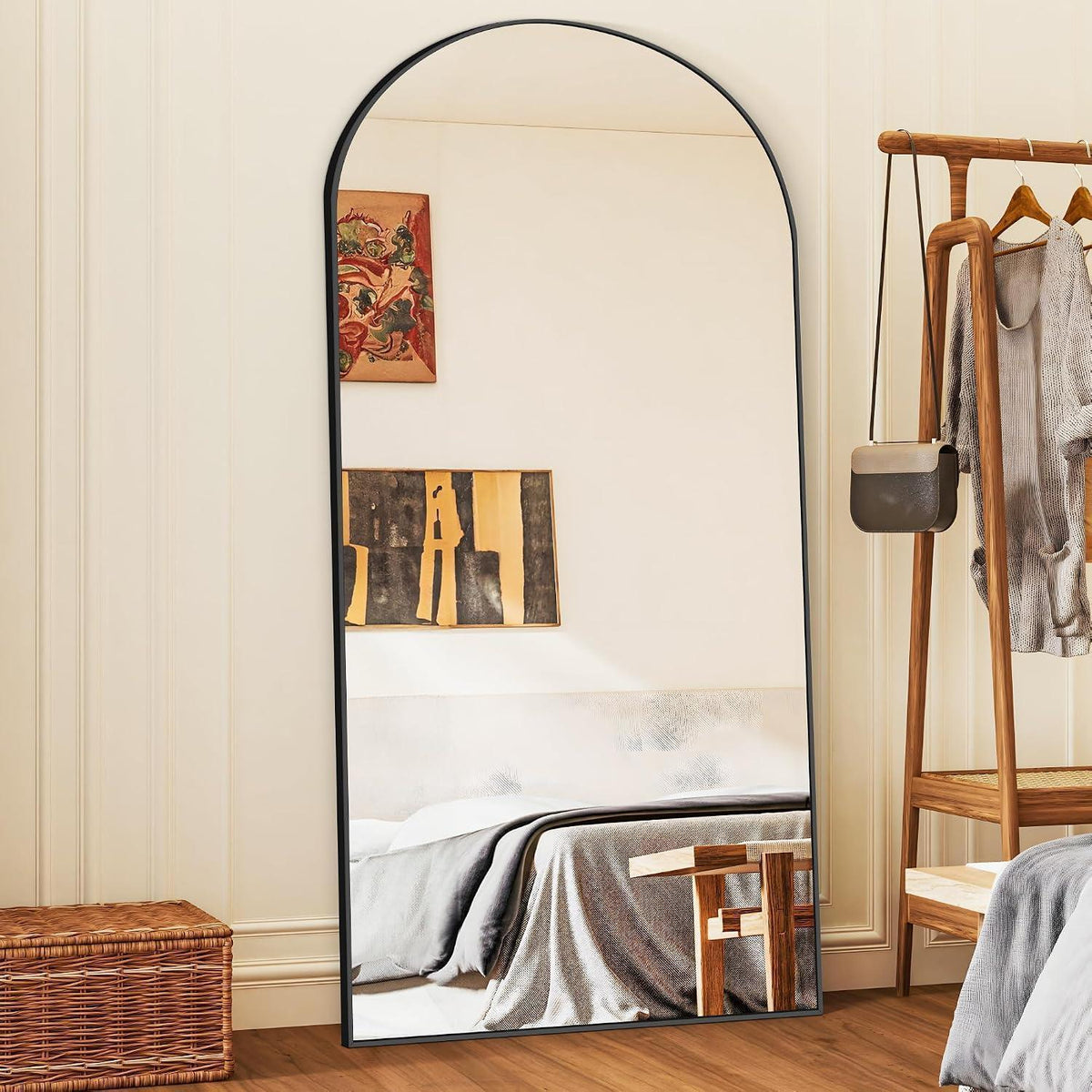 Großer Standspiegel 192x85cm mit schwarzem Rahmen – Wand & Boden
