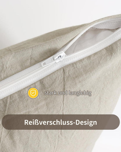 ATsense 2er Set Kissenbezug 60x60 cm 100% Gewaschene Baumwolle Beige-grau