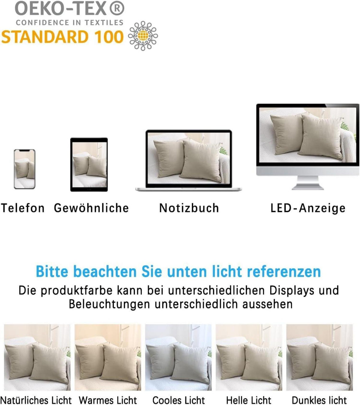 ATsense 2er Kissenbezug 60x60cm 100% Baumwolle Reißverschluss OEKO-TEX
