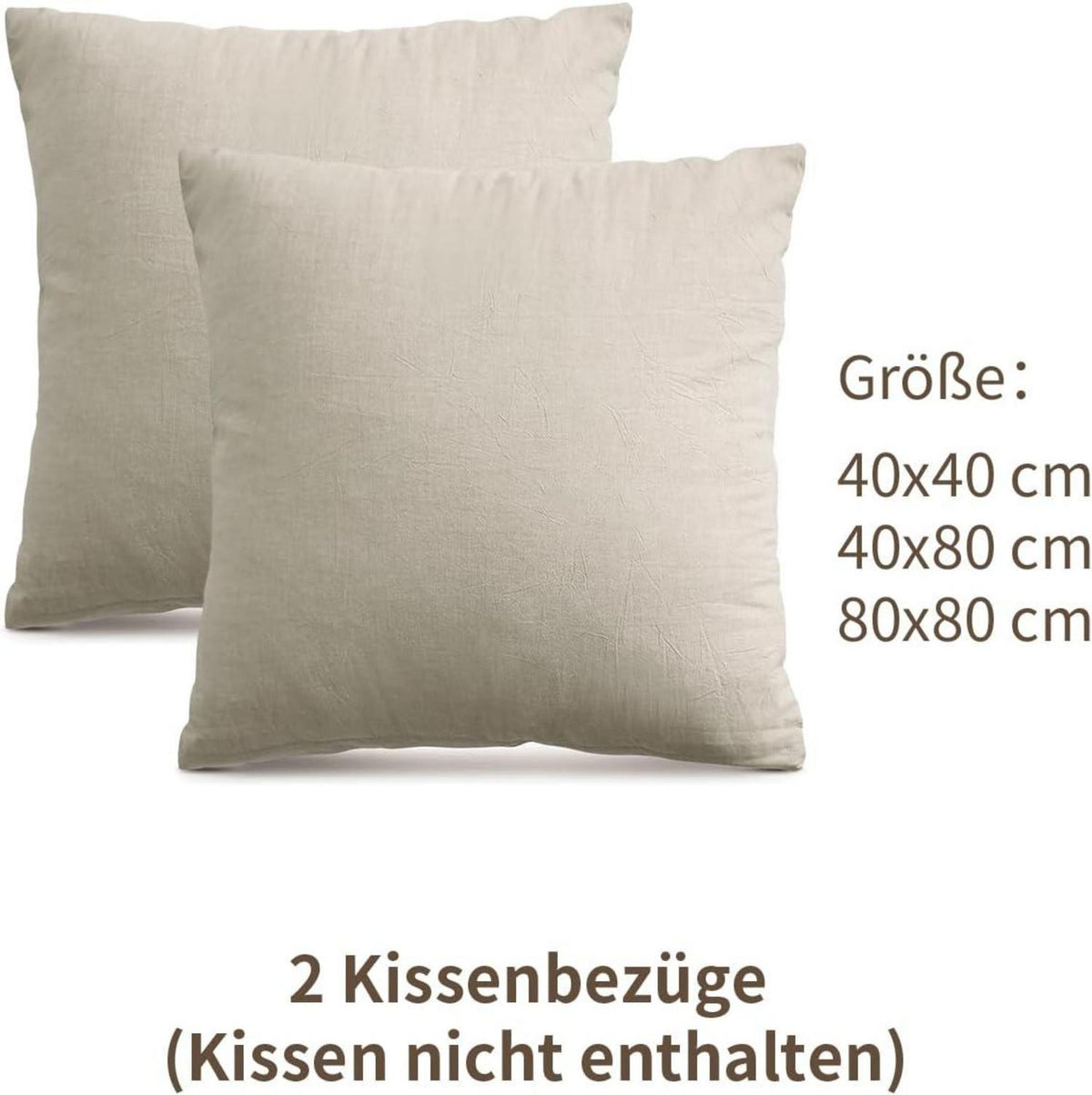 ATsense 2er Kissenbezug 60x60cm 100% Baumwolle Reißverschluss OEKO-TEX