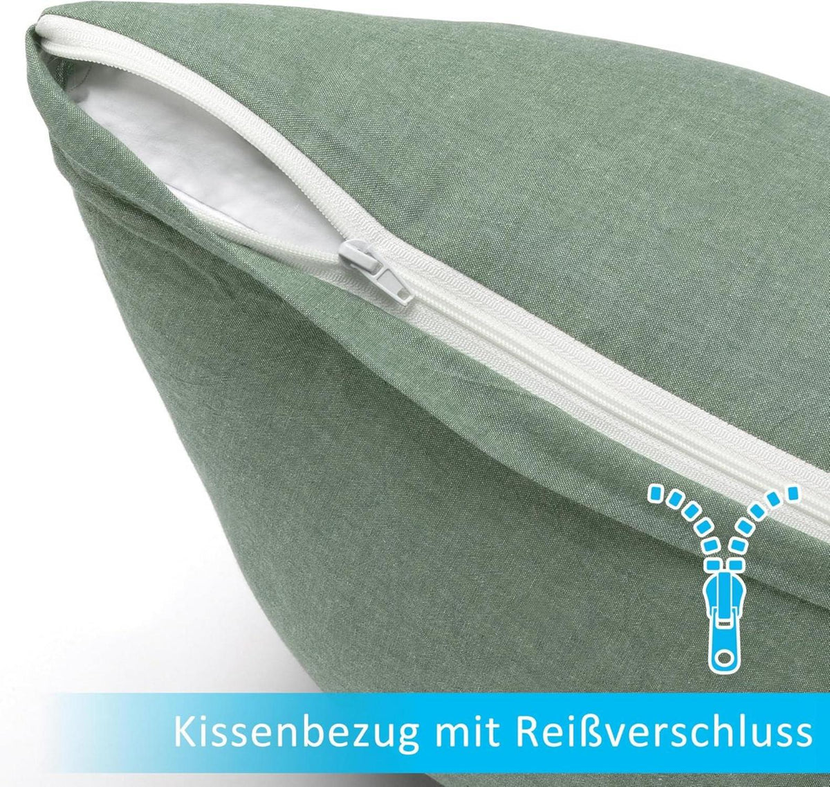 Kopfkissenbezug 2er Set 50x70 cm Grün Baumwolle Reißverschluss OEKO-TEX