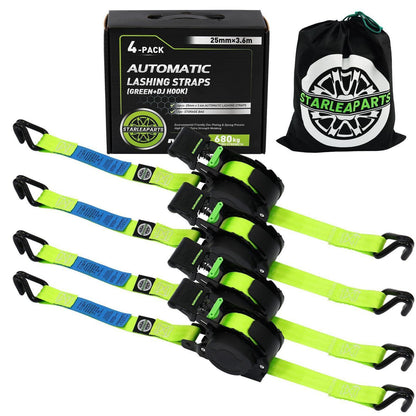 Automatischer Spanngurt-Set 4er-Pack – 3,6m x 25mm, Grün
