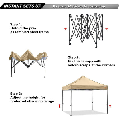 Pop-Up Pavillon 2,5x2,5m Wasserdicht Beige mit 3 Höhenstufen