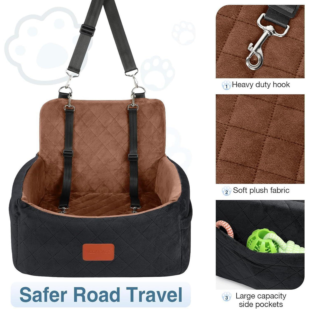 Hundefahrersitz mit Memory-Schaum – Sicher & Bequem (Schwarz/Braun, S)