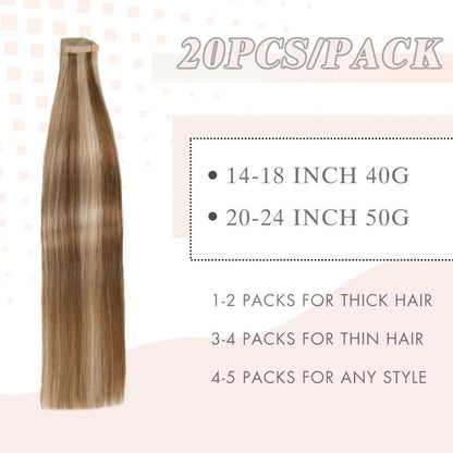 Echthaar Tape Extensions Goldbraun Balayage 50cm
