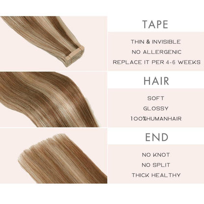 Echthaar Tape Extensions Goldbraun Balayage 50cm