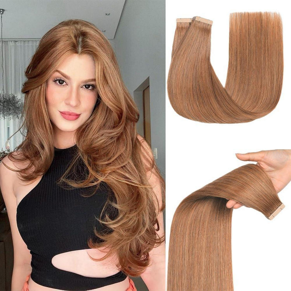 Echthaar Tape Extensions Auburn Ginger 55cm