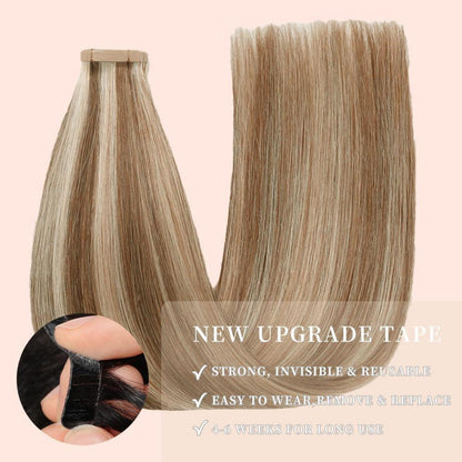Echthaar Tape Extensions Goldbraun Balayage 55cm
