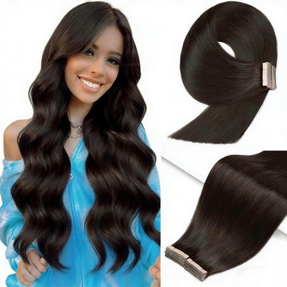 Echthaar Tape Extensions 60cm Schwarz Natürliches Remy Haar