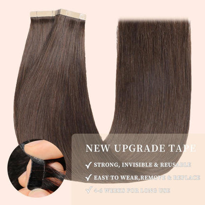 Echthaar Tape Extensions Dunkelbraun 55cm (22 Zoll)