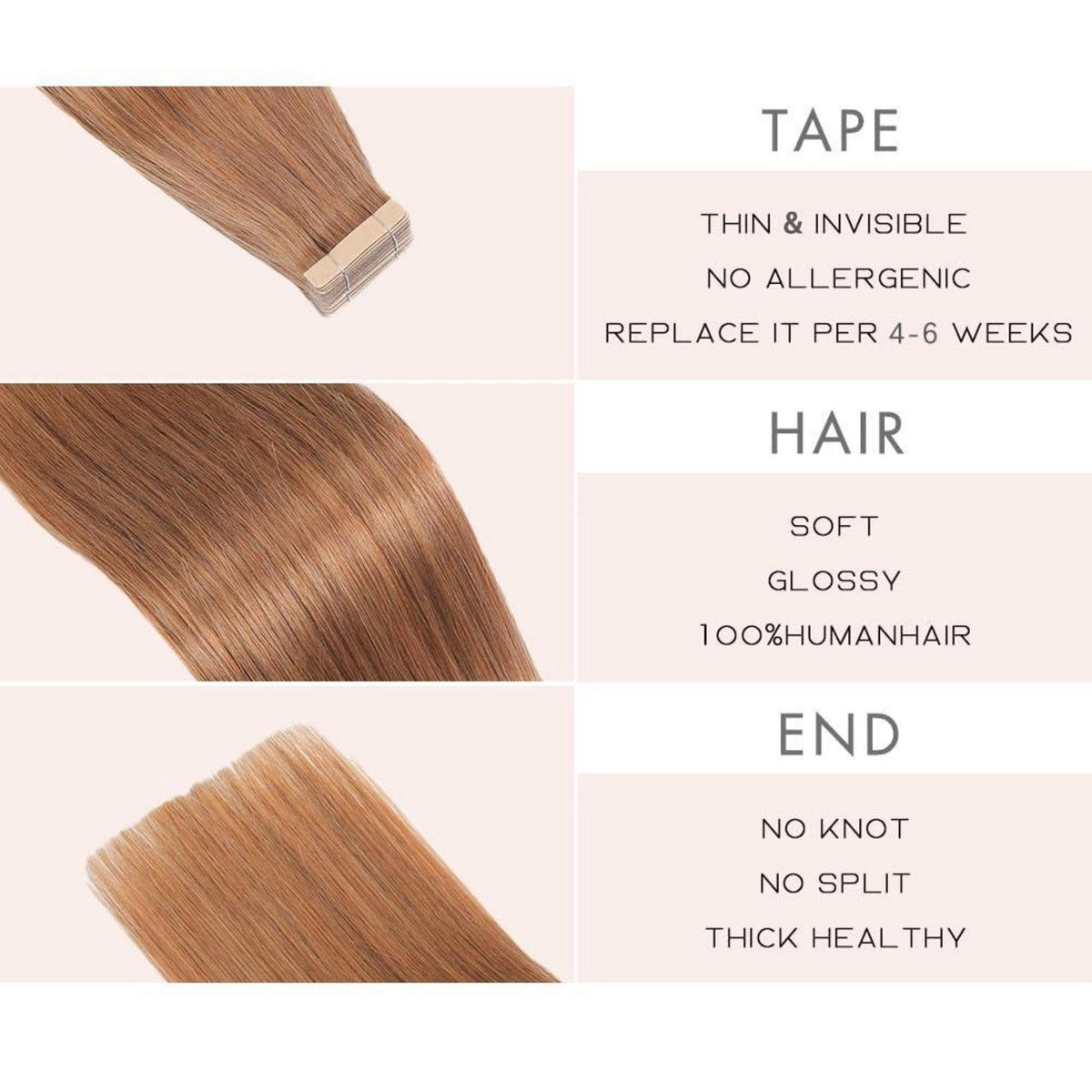 Echthaar Tape Extensions 60cm Auburn Ginger