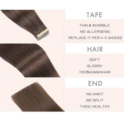 Echthaar Tape Extensions Dunkelbraun 50cm (20 Zoll)
