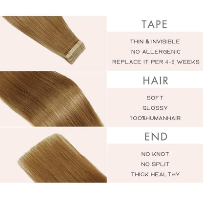 Echthaar Tape Extensions 60cm (24 Zoll) Gerade