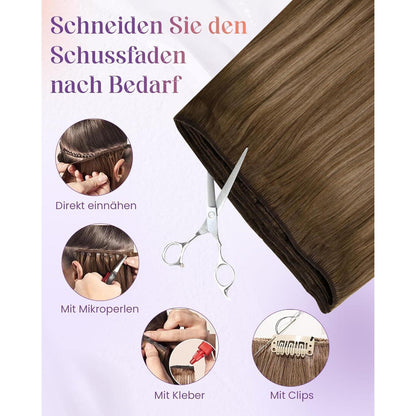 Echthaar Tressen zum Einnähen Balayage Braun Ombre Goldblond