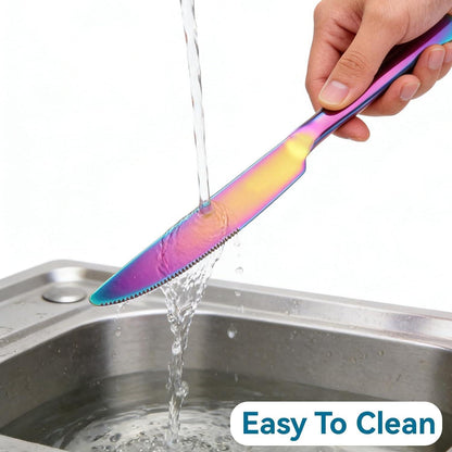 Edelstahl Tafelmesser Set | 4-teilig | Regenbogenfarben