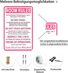Lustiges Pink Room Rules Metallschild 20x30 cm Teenager
