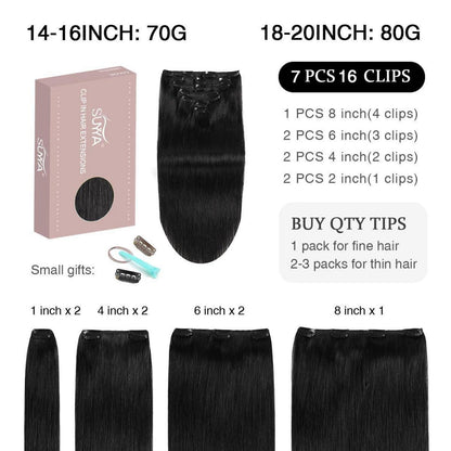 Echthaar Clip-In Extensions Gerade #1 Tief Schwarz 45cm