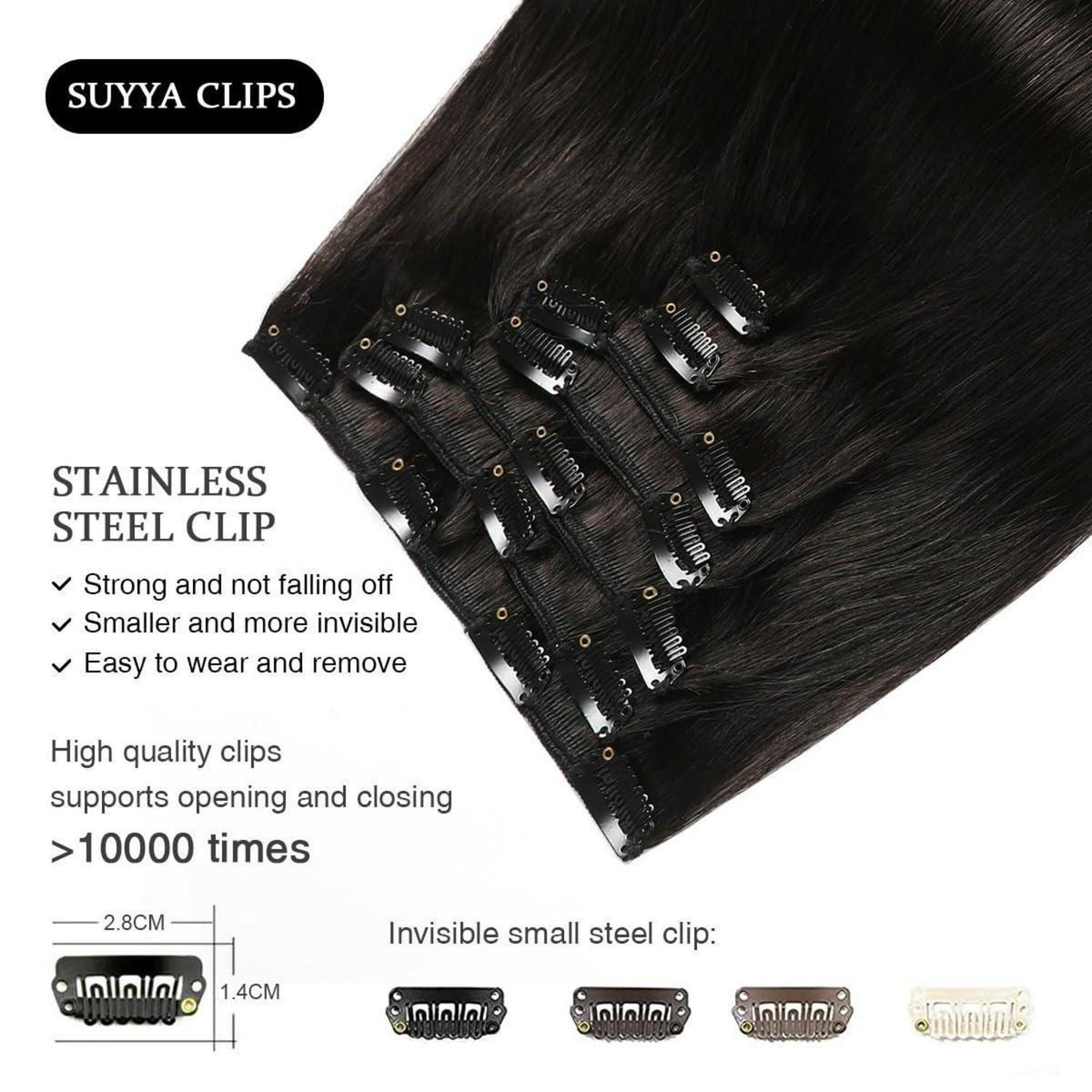 Echthaar Clip-In Extensions Gerade Schwarz 14 Zoll