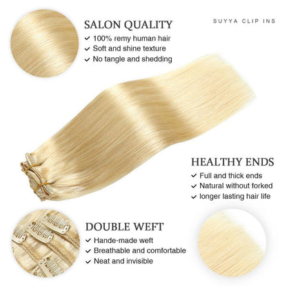 Echthaar Clip-in Extensions Gerade #613 Bleichblond 50cm