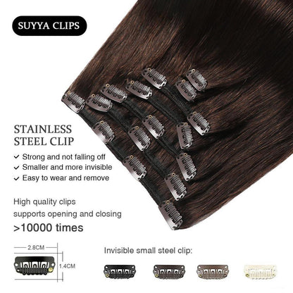 Echthaar Clip-In Extensions Dunkelbraun #2 (50cm, 80g)