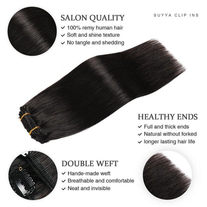 Echthaar Clip-in Extensions Gerade Schwarz 45cm