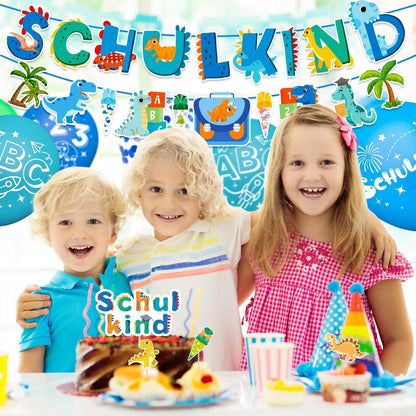 Dinosaurier Einschulung Deko Set Schulanfang Mädchen Junge Luftballons Blau