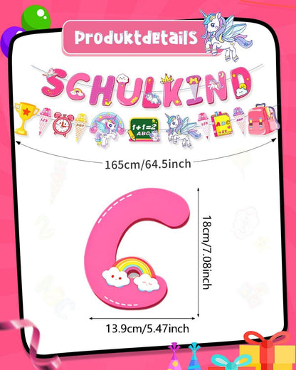 Einschulung Deko Mädchen Einschulung Banner Luftballons EInhorn Sticker