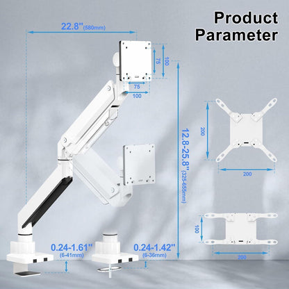 Monitorarm Gasfeder für 17-57 Zoll – Premium Aluminium, Weiß