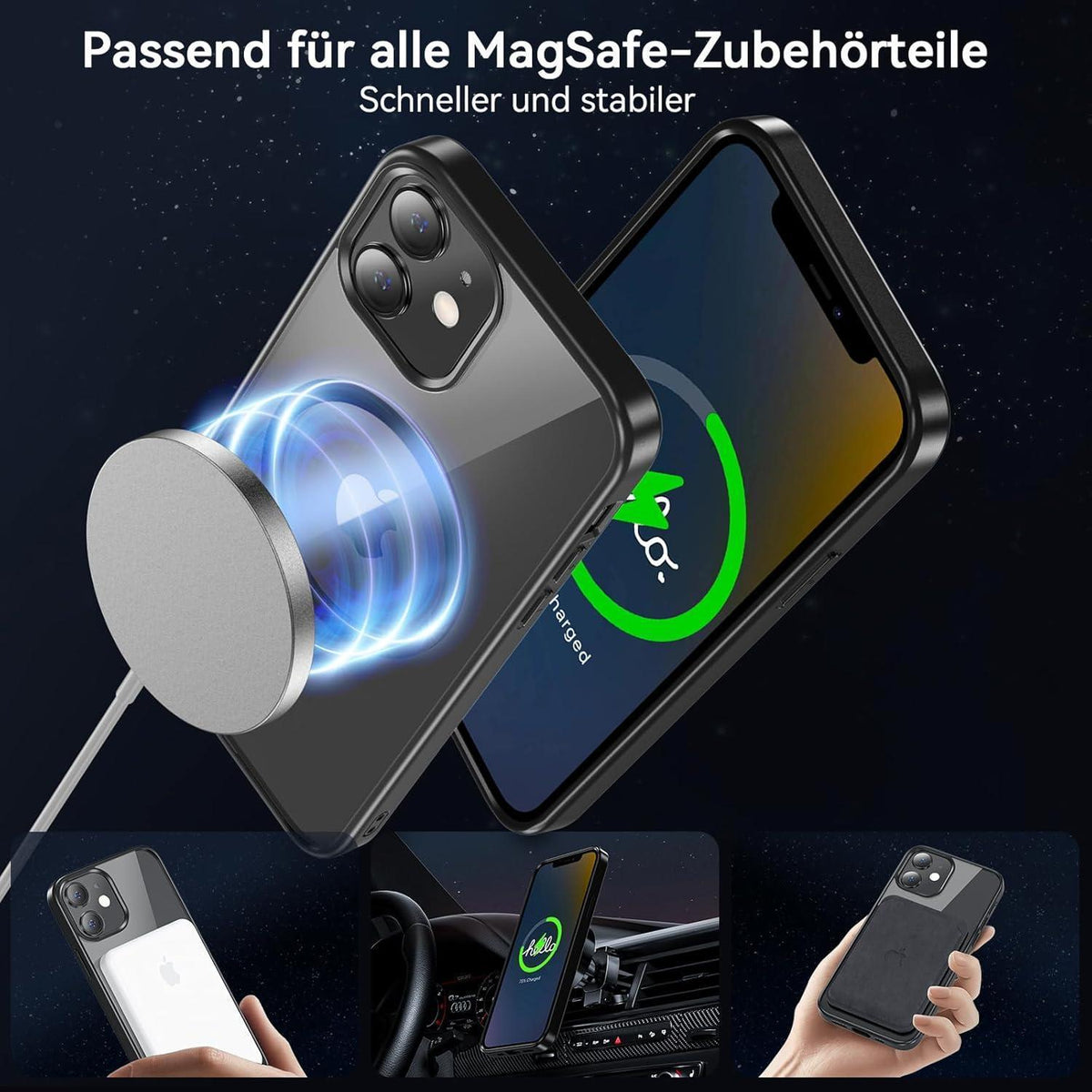 Magnetische Hülle für iPhone 12 Mini mit Panzerglas – Schwarz