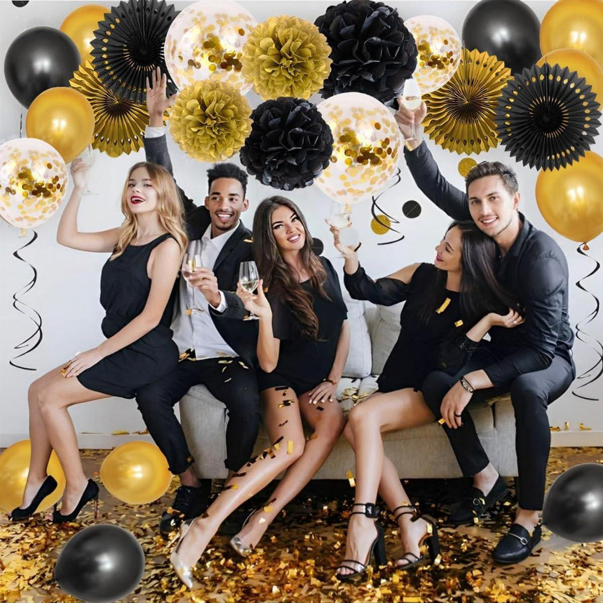 Schwarz Gold Geburtstagsdeko Party Deko Luftballons Set
