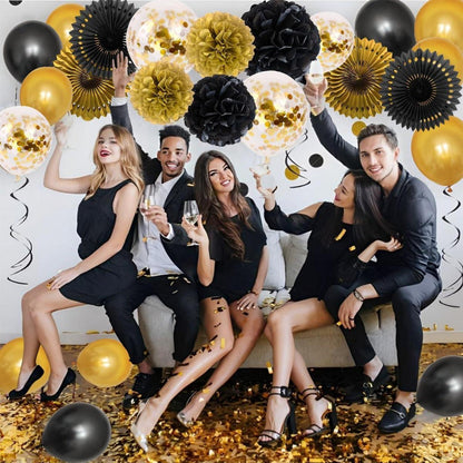 Schwarz Gold Geburtstagsdeko Party Deko Luftballons Set