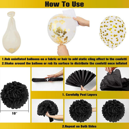 Schwarze Gold Geburtstagsdeko Luftballons Pompons Wabenbälle