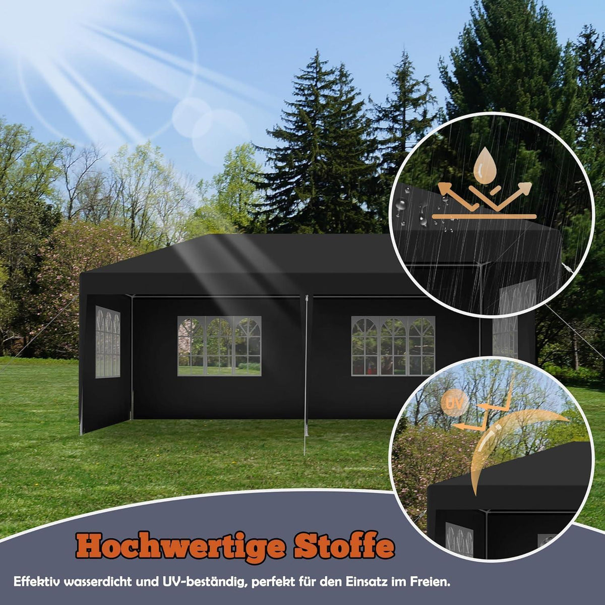 3x6m Pavillon Wasserdicht & Stabil – Garten- & Partyzelt Anthrazit