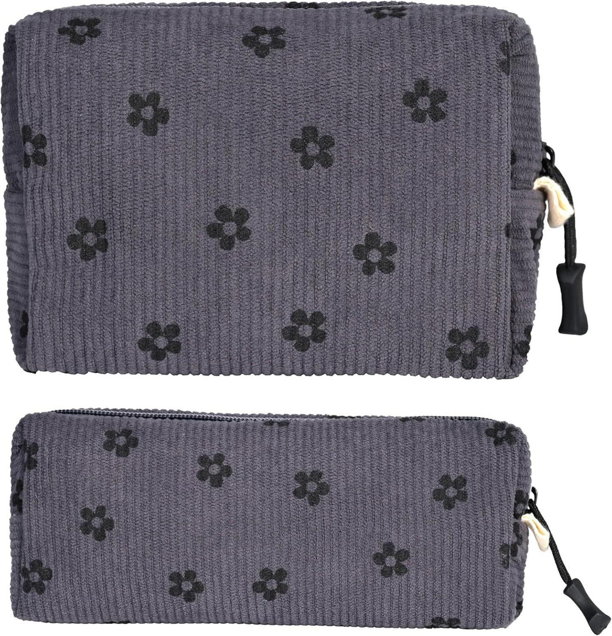 Kosmetiktasche Cord Damen Kulturtasche klein Lächeln Grau 2-teilig