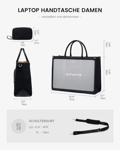 LOVEVOOK Laptoptasche Damen 15,6 Zoll Schwarz Wasserdicht GroßUrlParser Und OptimizerWasserdichte Laptoptasche für Damen mit 15,6 Zoll